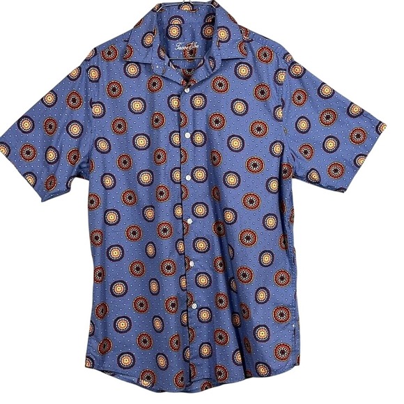 Tasso Elba Other - Tasso Elba Short Sleeve Button Up Shirt Mens Size Med Blue Medallion Cotton